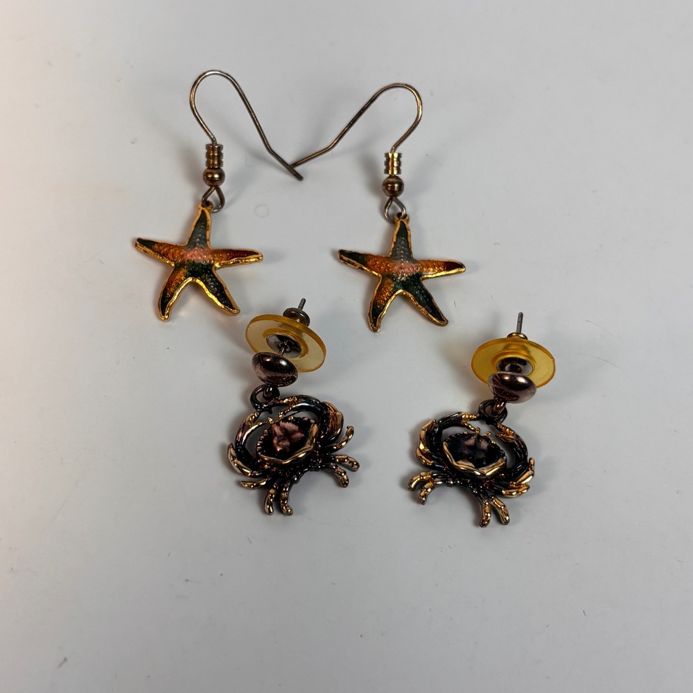 Vintage MJ Earring Set Blue Crab Starfish Boho Coastal Beachy Nautical